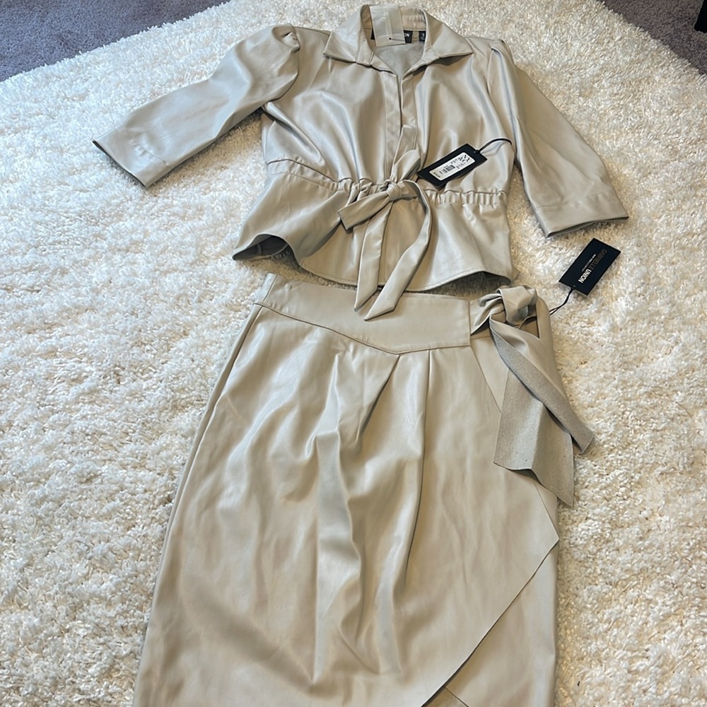 Gorgeous Gabrielle Union Faux Leather jacket and skirt. Brand new with tags.